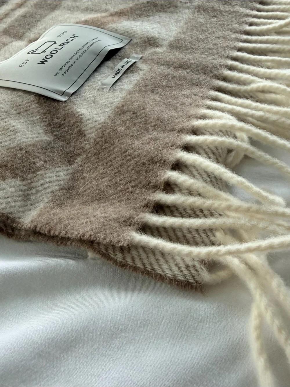 Woolrich Cream and Beige Plaid Wool Blanket